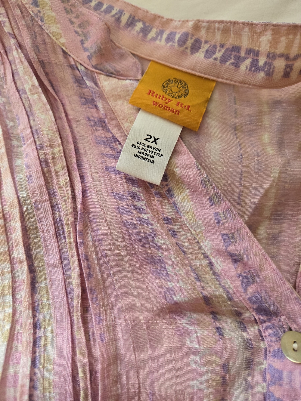 Ruby Rd. Pink & Lavender Patterned V-Neck Blouse - 2X
